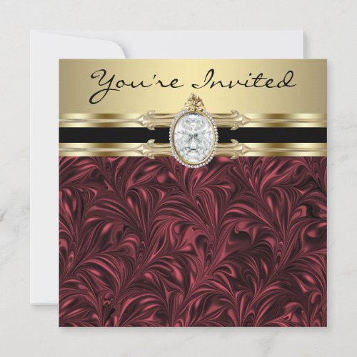 Burgundy Wine Gold Womans Birthday Party Custom Invite