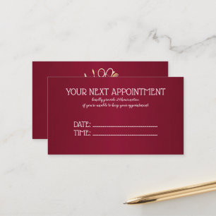 Burgundy Wine & Golden Beauty Salon Appointment Card