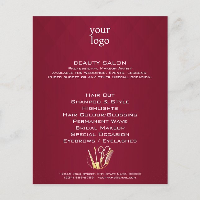 Burgundy Wine & Golden Beauty Salon Flyer (Front)