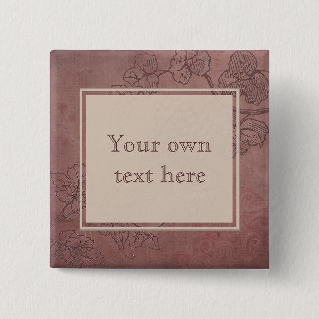 Burgundy Wine Grapevine Custom Text Button (Front)