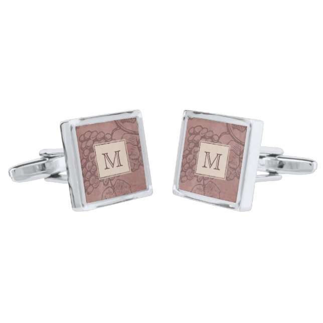 Burgundy Wine Grapevine Monogram Cufflinks (Angled)