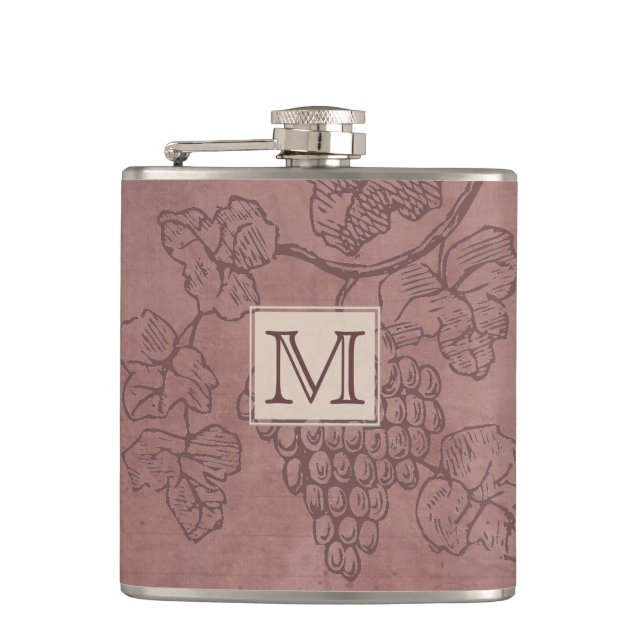 Burgundy Wine Grapevine Monogram Flask (Front)