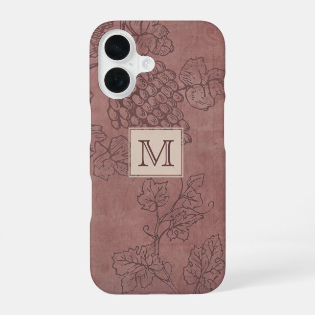 Burgundy Wine Grapevine Monogram Iphone Case (Back)