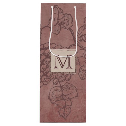 Burgundy Wine Grapevine Monogram Wine Gift Bag