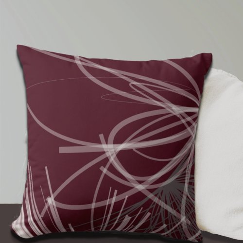 Burgundy Wine Gray Abstract Ribbon Design Throw Pillow