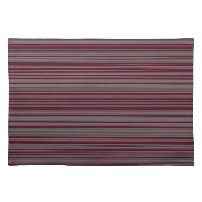 Burgundy Wine & Gray Stripes Cloth Placemat (Front)