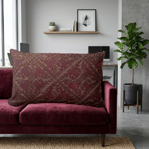 Burgundy Wine Leather Texture Victorian Heritage Lumbar Pillow