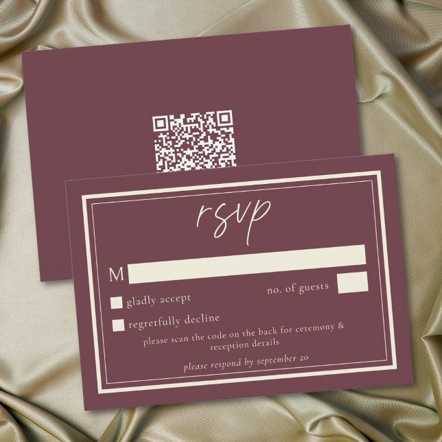 Burgundy Wine Minimalist Frame Wedding QR Code RSVP Card (Burgundy Wine Minimalist Frame Wedding QR Code RSVP Card)