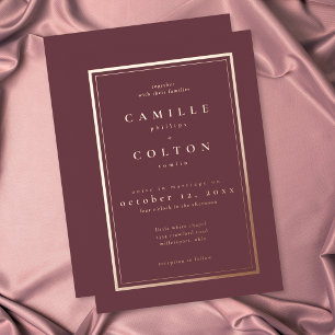 Burgundy Wine Minimalist Frame Wedding Rose Gold Foil Invitation