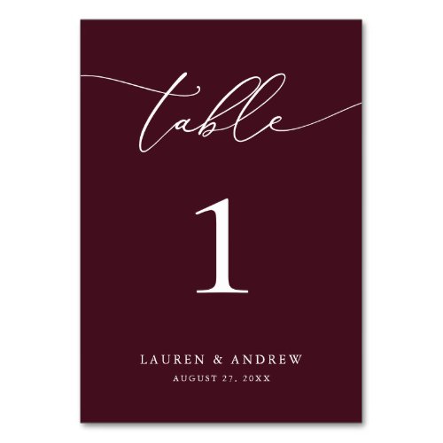 Burgundy Wine Minimalist Wedding | Event Custom Table Number
