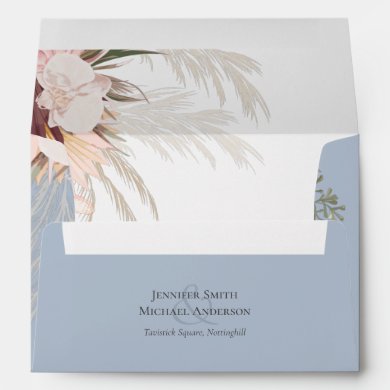 Burgundy Wine Pampas Grass Tropical Wedding Envelope