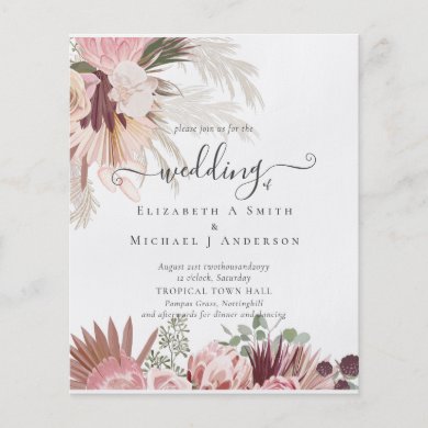 Burgundy Wine Pampas Grass Tropical Wedding Flyer