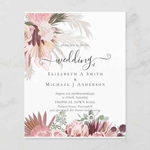 Burgundy Wine Pampas Grass Tropical Wedding Flyer