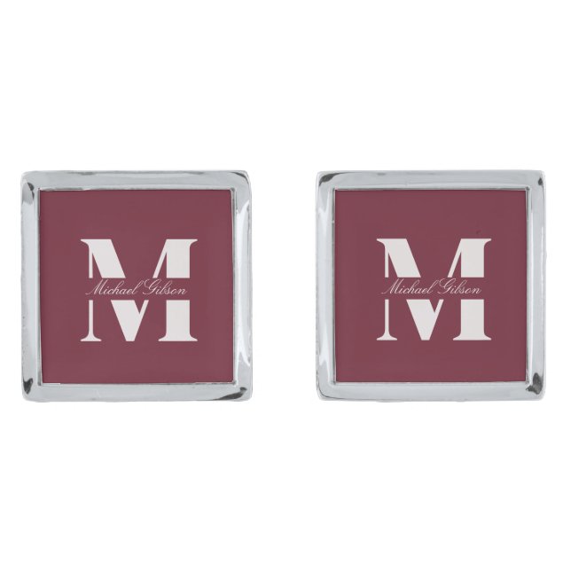 Burgundy Wine | Personalized Monogram Groomsmen  Cufflinks (Front)