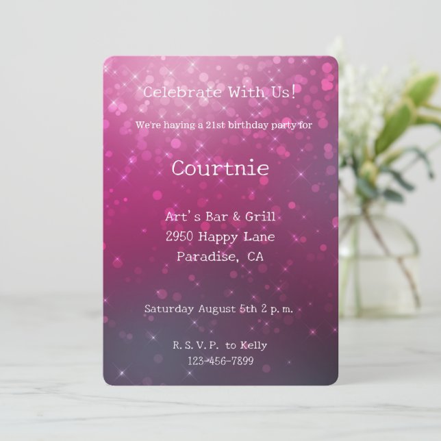 Burgundy Wine Pink Bokeh Birthday Invitation (Standing Front)