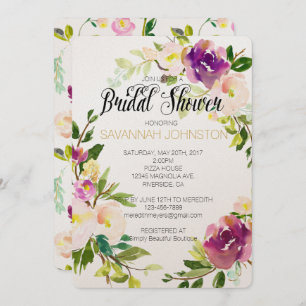 Burgundy Wine Pink Watercolor Floral bridal shower Invitation