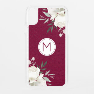 Burgundy Wine Polka Dot White Rose Floral Monogram iPhone XR Case