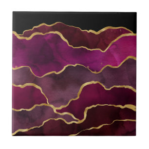 Burgundy Wine Red Abstract Watercolor Pattern Ceramic Tile