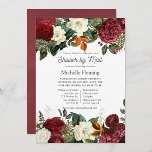 Burgundy Wine Red Floral Bridal Shower by Mail Invitation