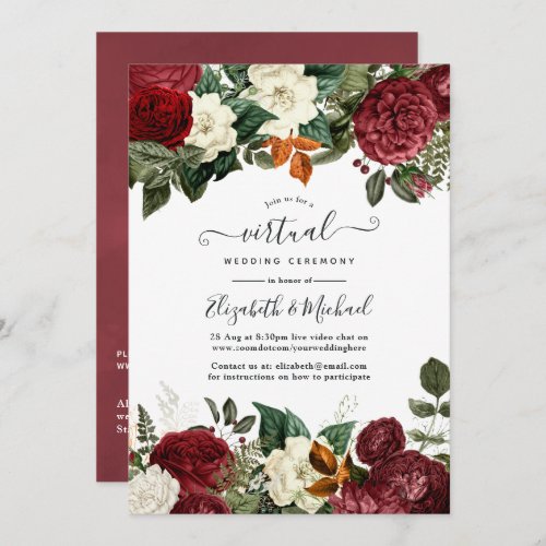 Burgundy Wine Red Floral Online Virtual Wedding Invitation