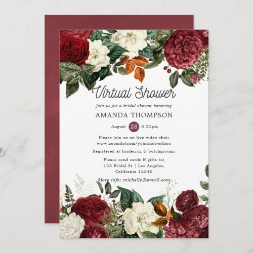 Burgundy Wine Red Floral Virtual Bridal Shower Invitation