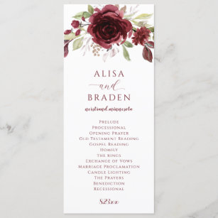 Burgundy Wine Red Floral Watercolor Wedding Program Zazzle Com