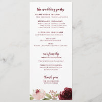 Burgundy Wine Red Floral Watercolor Wedding Program