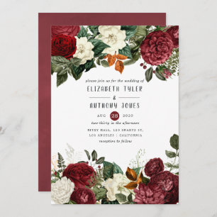 Burgundy Wine Red Floral Wedding Invitation
