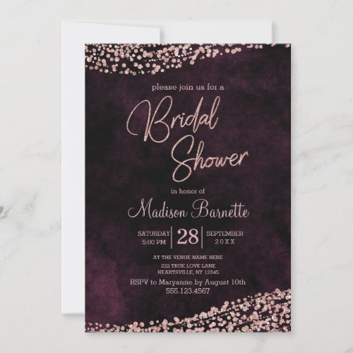 Burgundy Wine Rose Gold Bridal Shower Invitation