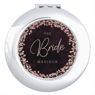 Burgundy Wine & Rose Gold Confetti Wedding Bride Vanity Mirror