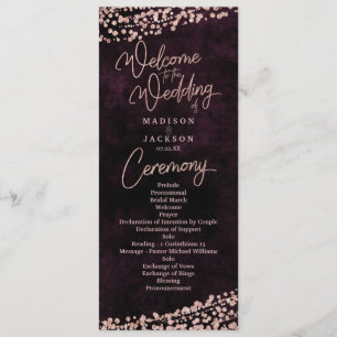 Burgundy Wine Rose Gold Confetti Wedding Program