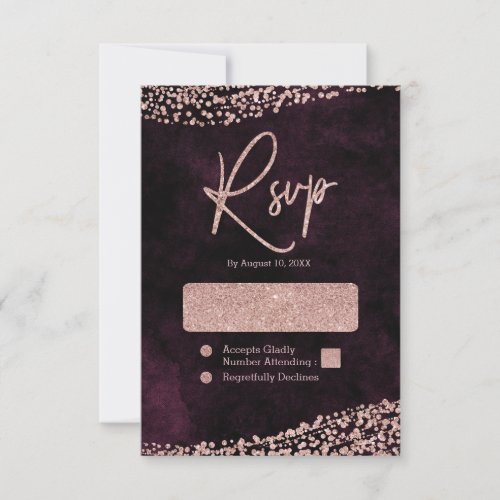 Burgundy Wine  Rose Gold Confetti Wedding RSVP