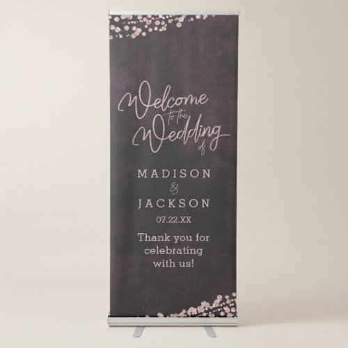 Burgundy Wine Rose Gold Confetti Wedding Welcome Retractable Banner