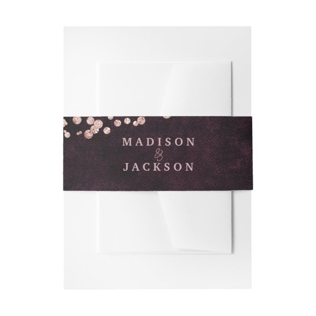 Burgundy Wine & Rose Gold Glam Wedding Monogram Invitation Belly Band (Front Example)