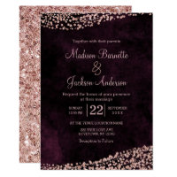 Burgundy Wine & Rose Gold Wedding Invitation