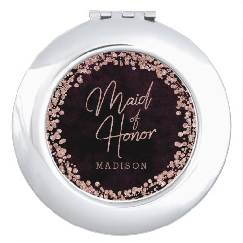 Burgundy Wine  Rose Gold Wedding Maid of Honor Makeup Mirror