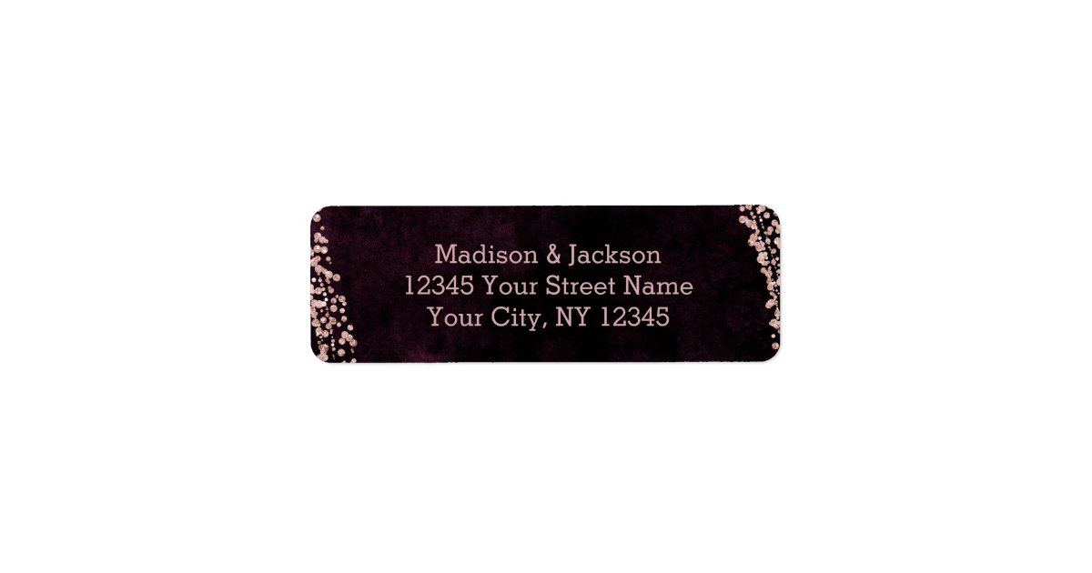 Burgundy Wine & Rose Gold Wedding Return Address Label | Zazzle