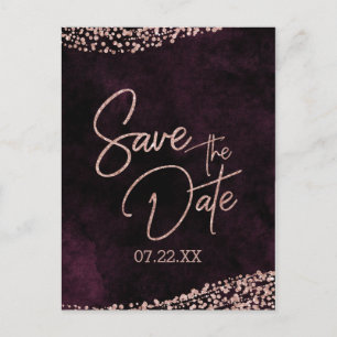 Burgundy Wine & Rose Gold Wedding Save the Date Announcement Postcard