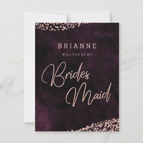 Burgundy Wine Rose Gold Will You Be My Bridesmaid Invitation