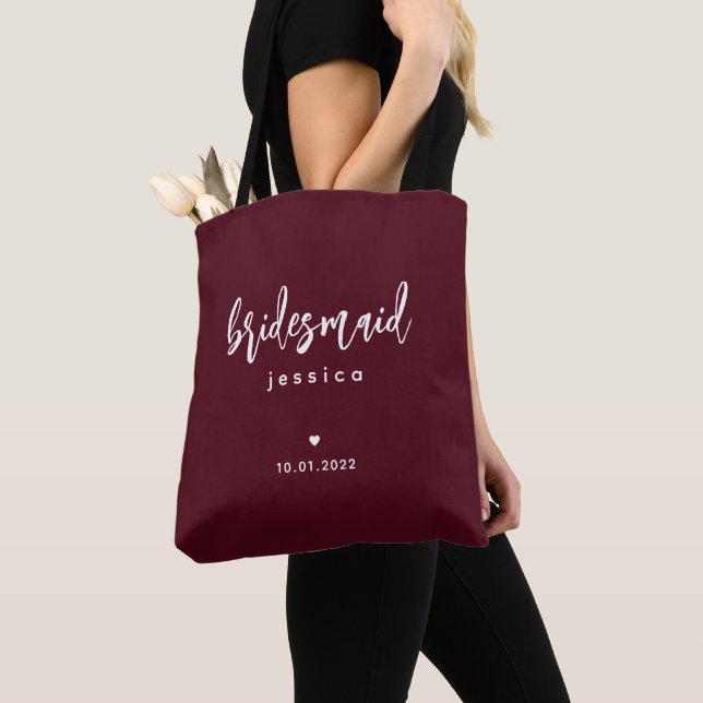 Burgundy Wine Simple Modern Bridesmaid Script  Tote Bag (Close Up)