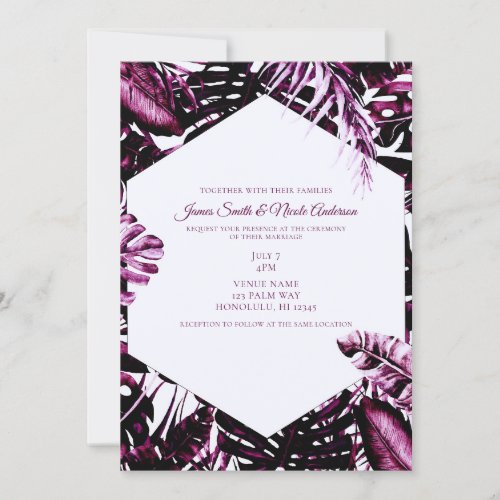 Burgundy Wine Tropical Palm Leaves Chic Wedding  Invitation