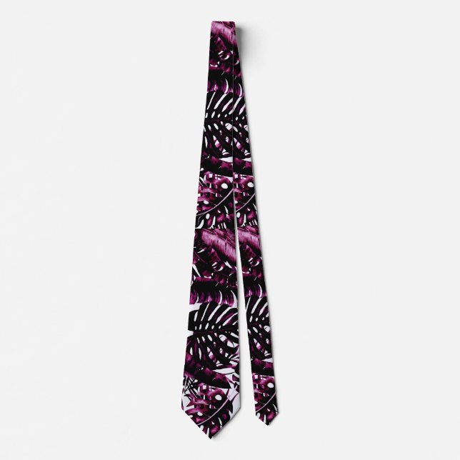 Burgundy Wine Tropical Palm Leaves Island Chic Nec Neck Tie (Front)
