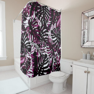 Burgundy Wine Tropical Palm Leaves Island Chic Shower Curtain