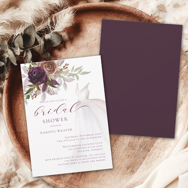 Burgundy Wine Wedding Dress Bridal Shower Invitation (Creator Uploaded)