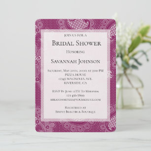 Burgundy Wine White Lace Floral Bridal Shower Invitation