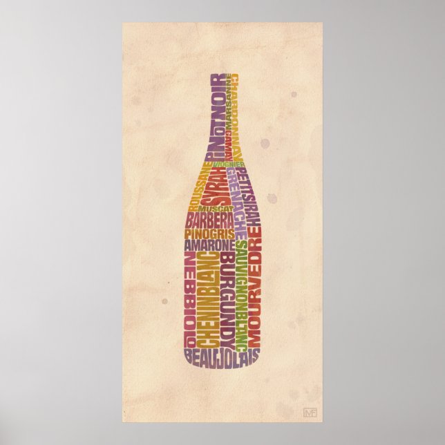 Burgundy Wine Word Bottle Poster (Front)