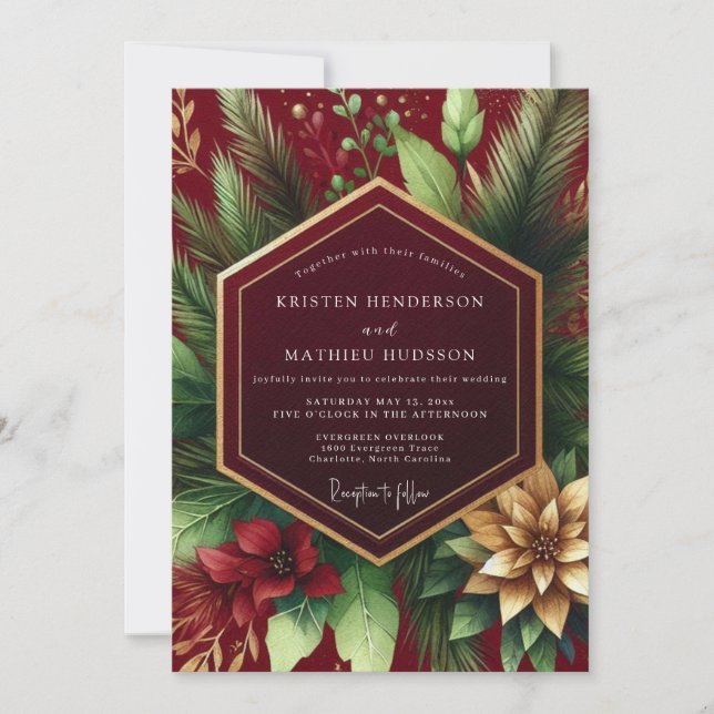 Burgundy Winter Bloom Wedding Invitation (Front)