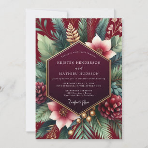 Burgundy Winter Botanical Wedding Invitation