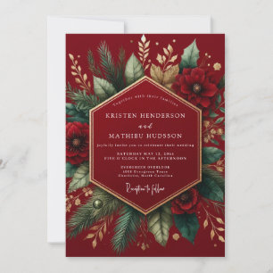 Burgundy Winter Botanical Wedding Invitation