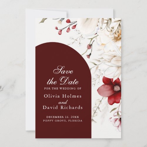 Burgundy Winter Elegance Save the Date Card